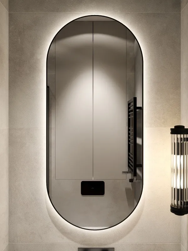 Зеркало навесное Z-16 110х50 см с черной рамкой и подсветкой